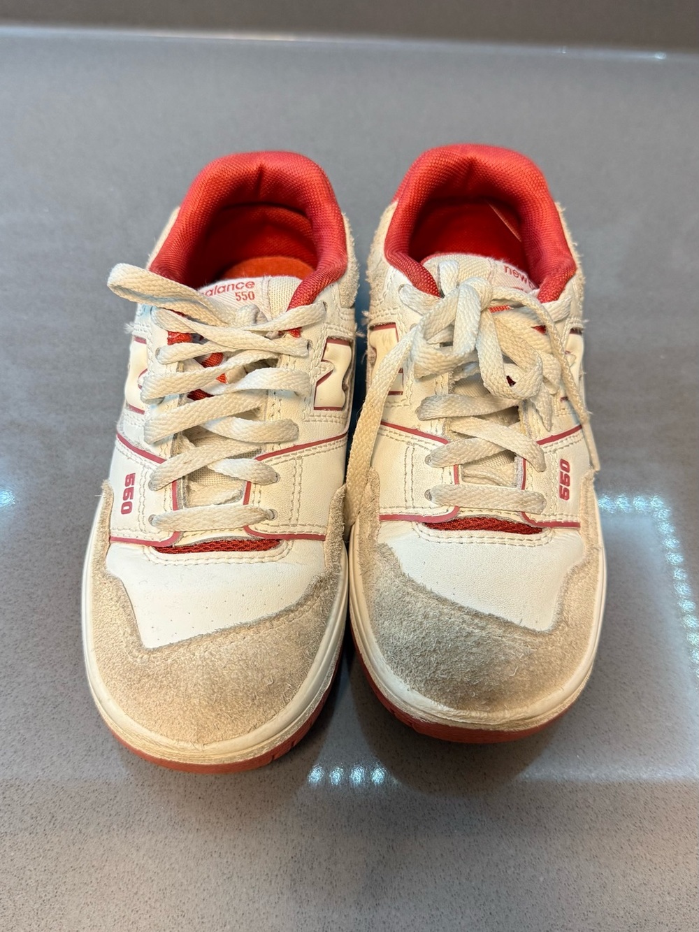 New Balance Men's White and Red 550 Sneakers